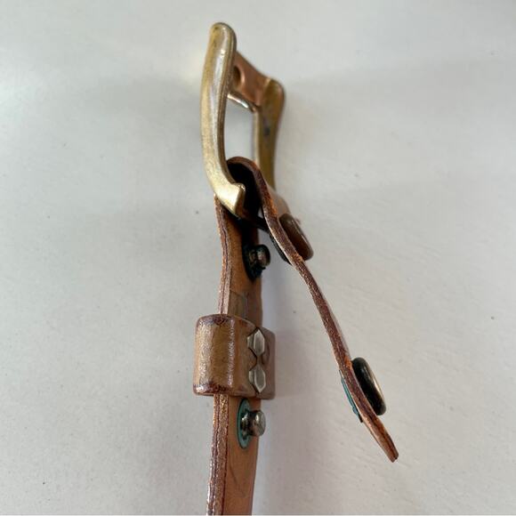 Streve Ostrich Leather & Woven Vintage Brown Belt Solid Bronze Hardware Size 34 main image 5